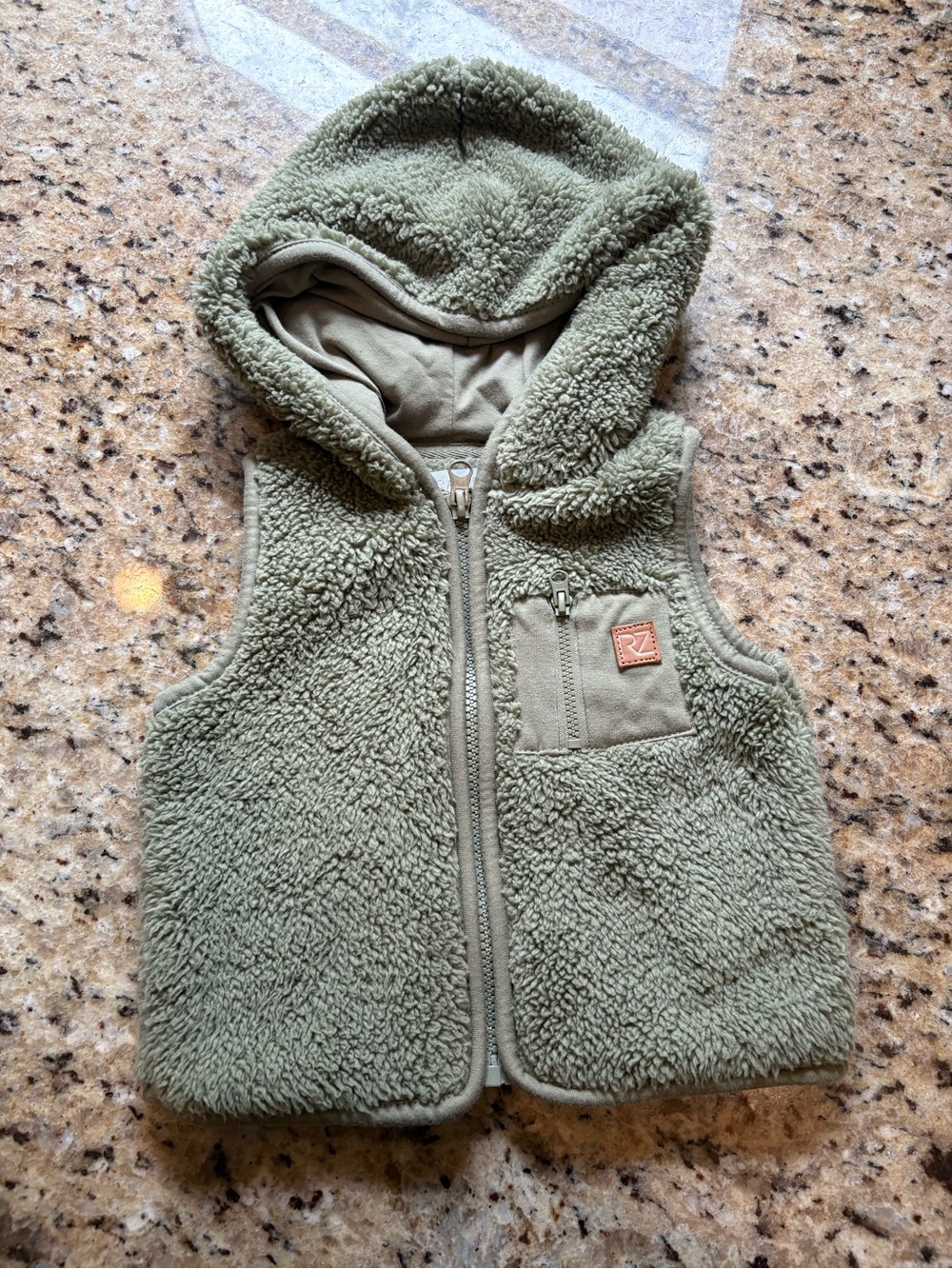 Rachel Zoe Baby Boy Hooded Sherpa Vest in Olive Green- 12 Months